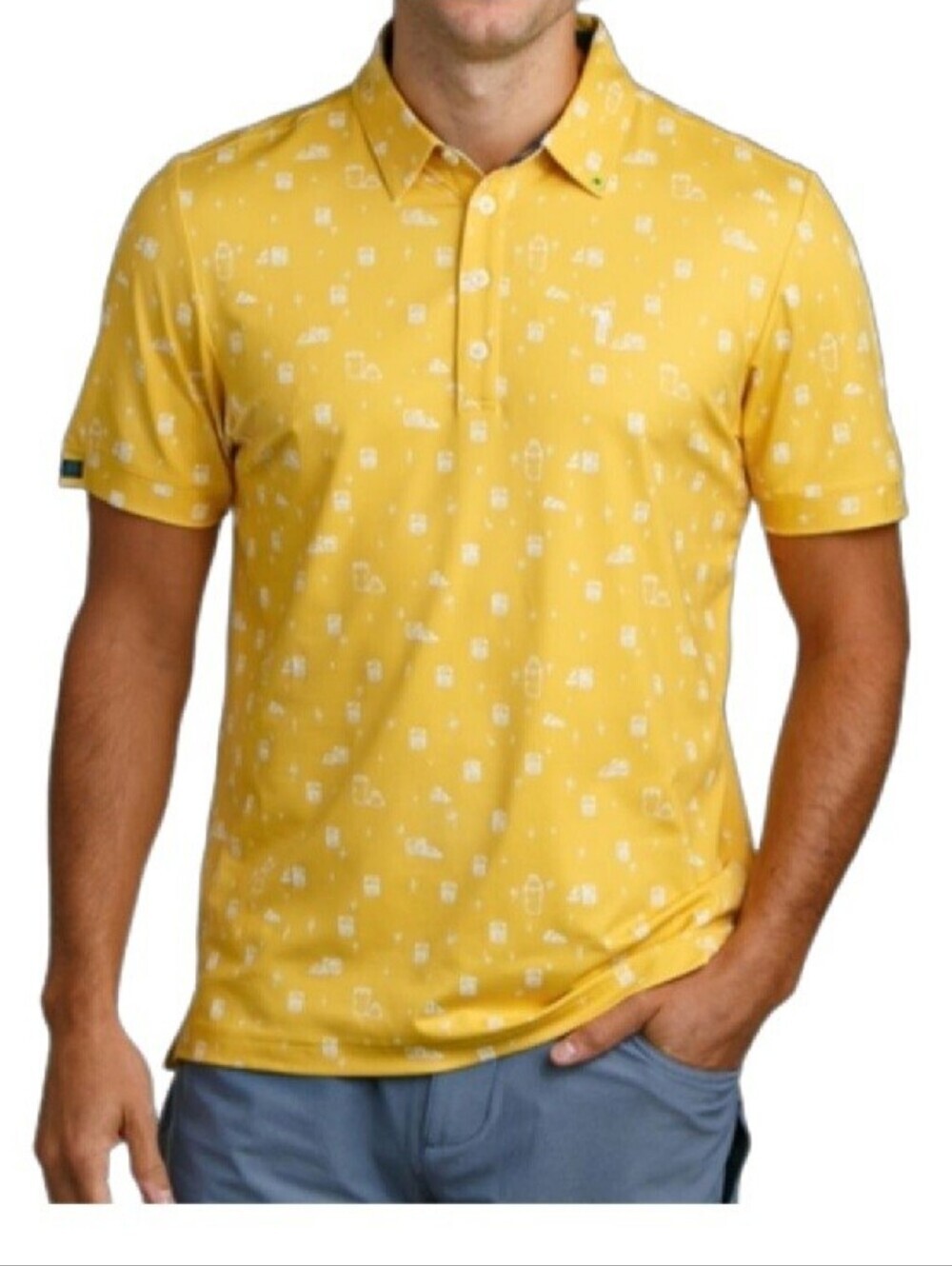 WILLIAM Murray Golf 'Off The Rocks' Men's Sz XL Polo Yellow Graphic Print